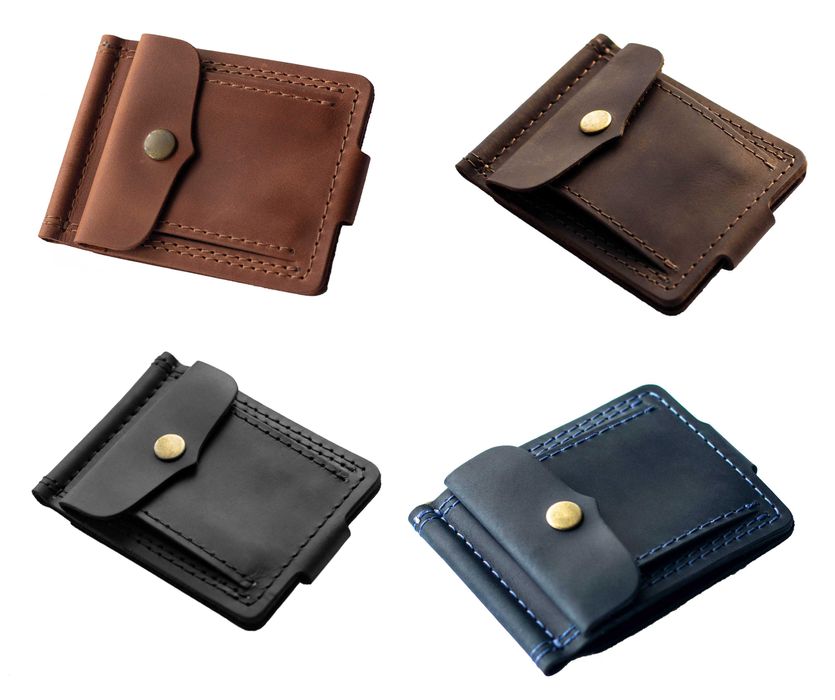 Затискач для грошей з монетницею з натуральної шкіри BUT ЧОРНИЙ