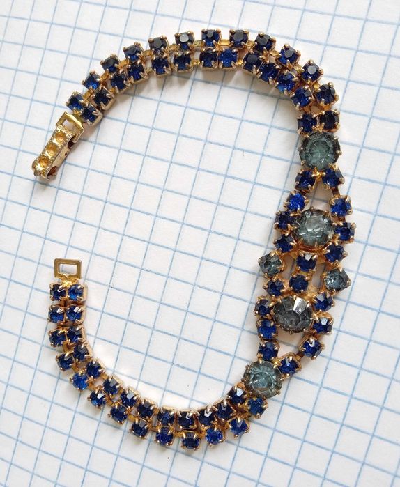 Браслет вінтажний Сині камінчики. Чеська вінтажна біжутерія