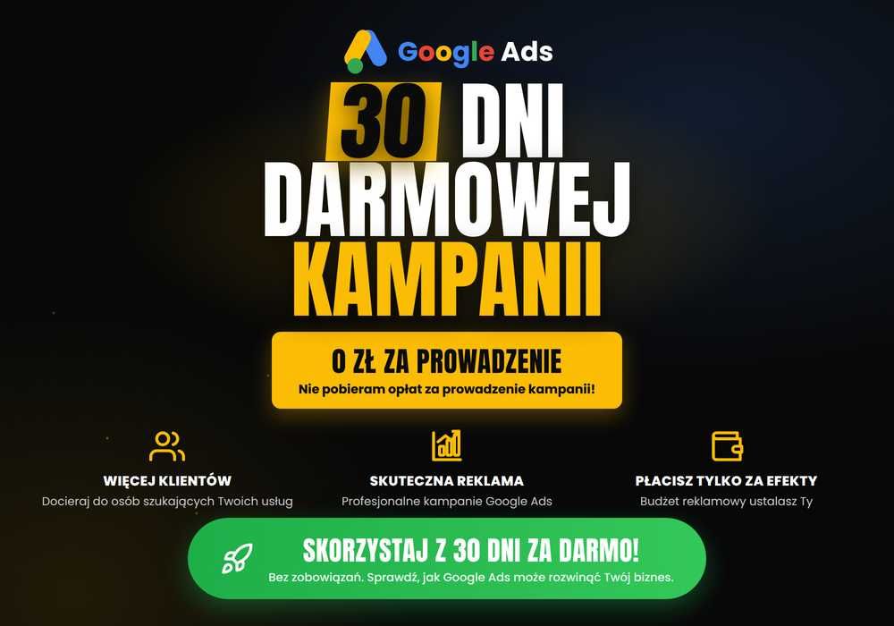 Reklama Google Ads za 0 zł przez 30 dni — Warszawa