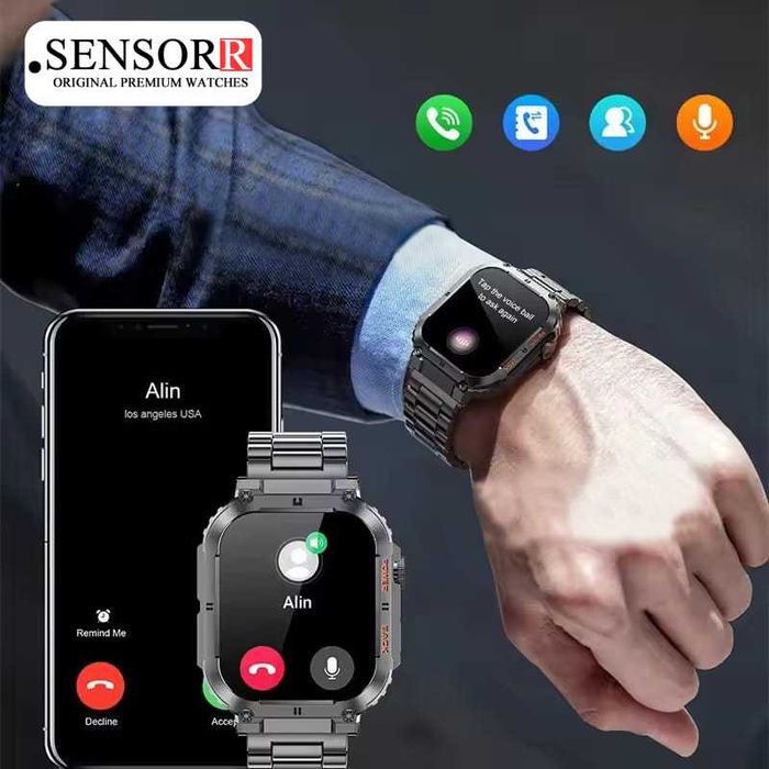 Mocny Wojskowy Zegarek Męski SMARTWATCH ROZMOWY SMS Oryginalny SENSORR