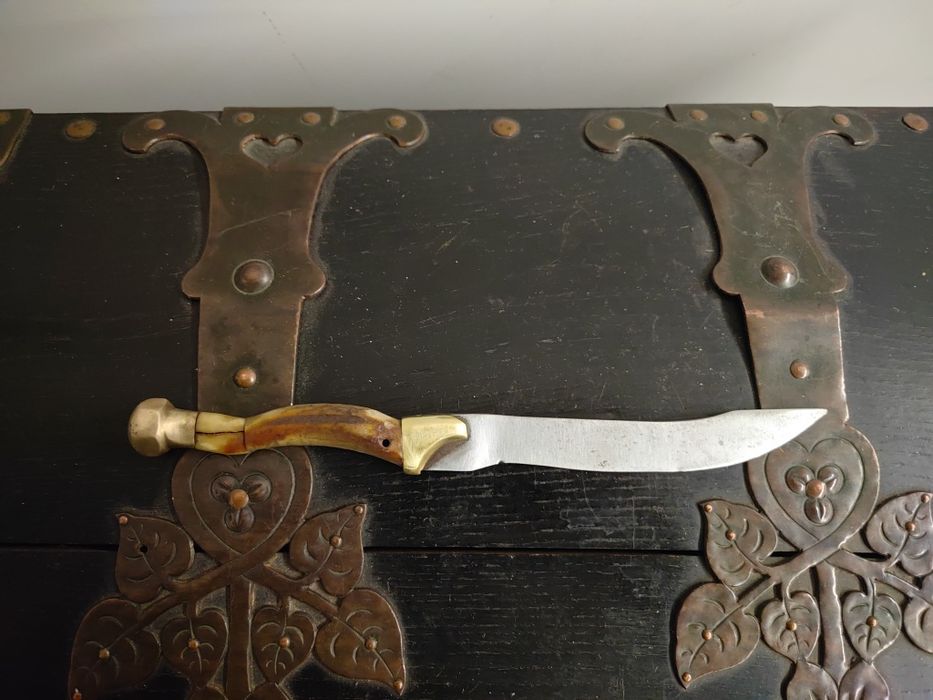 Kuty hartowany polerowany nóz myśliwski poroże mosiądz 27 cm Made in Poland