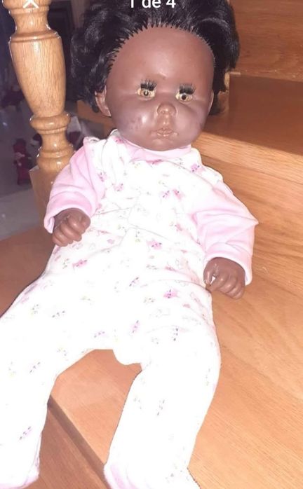 Large vintage chocolate-colored doll, 56 cm