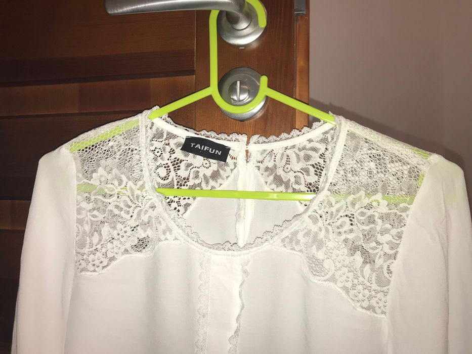 Elegancka biała falbany koronka bluzka Gerry Weber Taifun