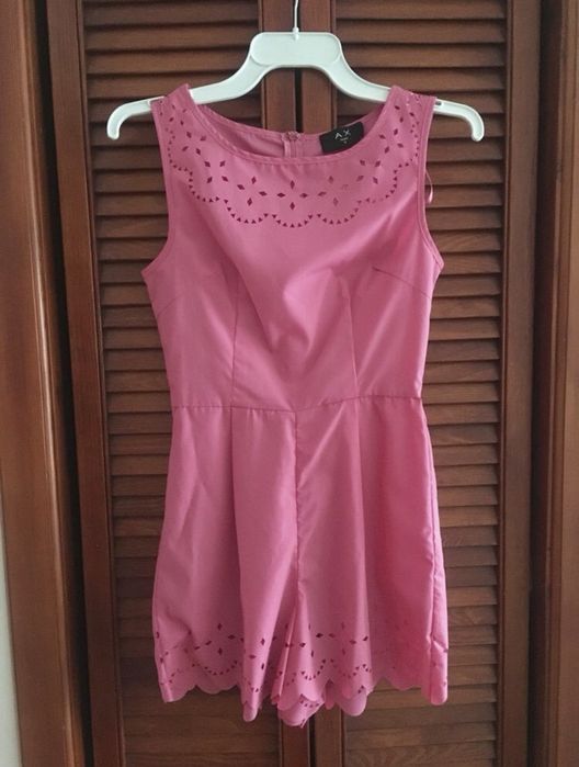 Ax Paris boho ażur kombinezon róż elegancki XS/S