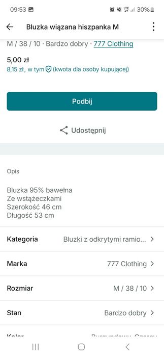 Hiszpanka z odkrytym ramieniem rozmiar m