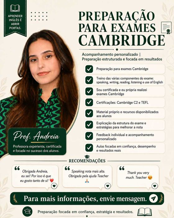 Preparação personalizada para exame de Cambridge (B1-C2)
