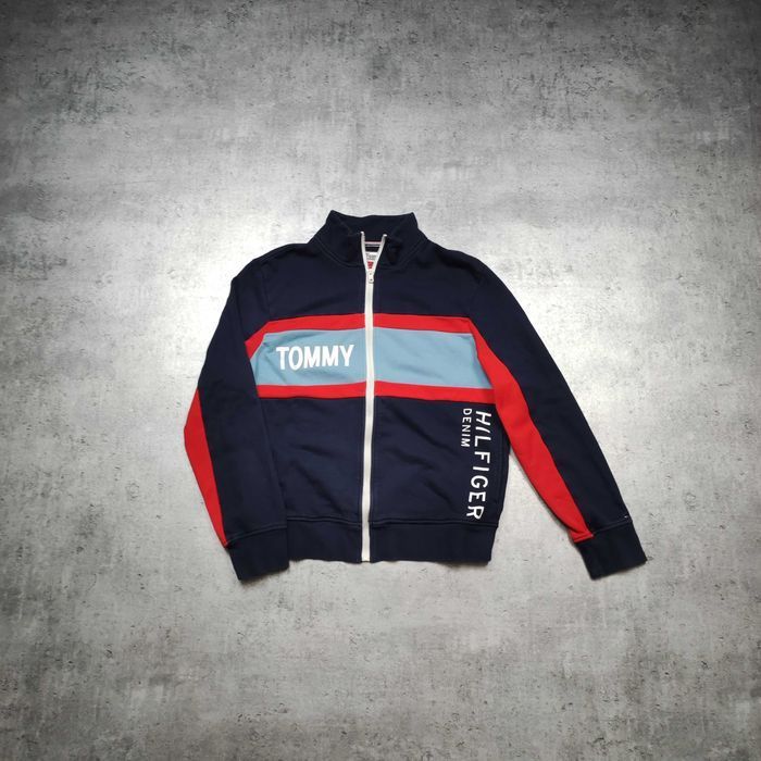 MĘSKA Bluza Rozpinana Duże Logo Kolor Tommy Hilfiger Jeans Stójka