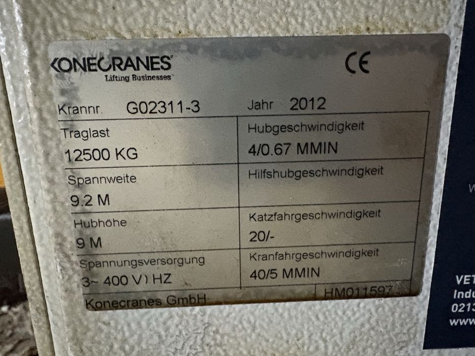 Suwnica 12,5t dźwig żuraw 9,2m Konecranes
