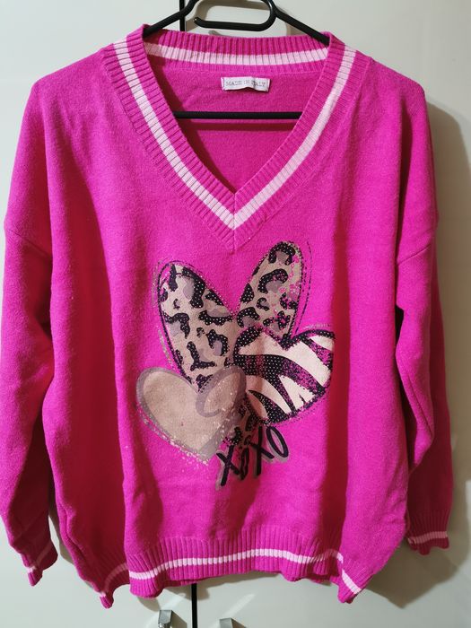 Sweter sweterek damski różowy 40 L Made in Italy serca
