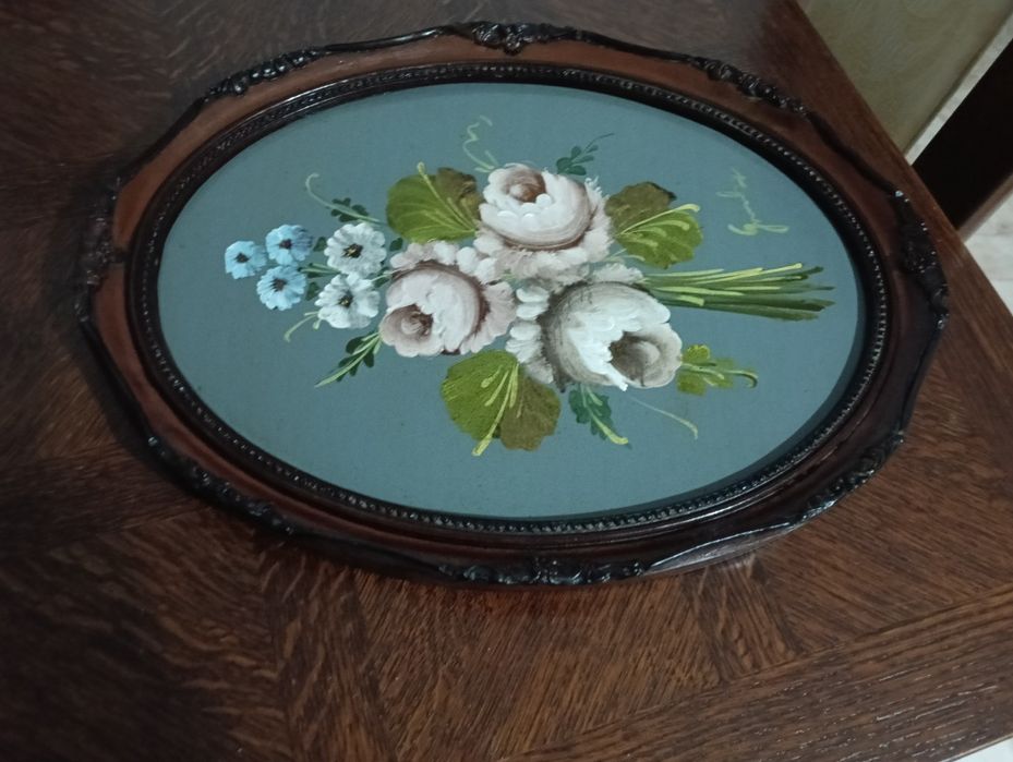 Tabuleiro antigo com pintura original e única de autor