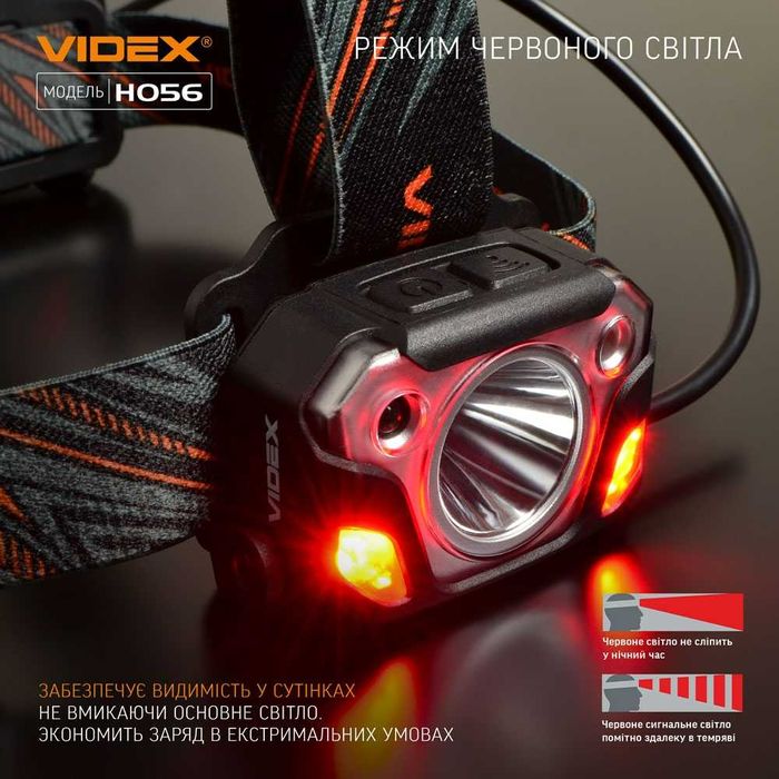 1400Lm ГАРАНТІЯ 3р. VIDEX H056; Надпотужний ліхтарик на голову 4400mAh. Налобний фонарік відекс 056 з датчиком руху, червоним світлом для рибалки і тд