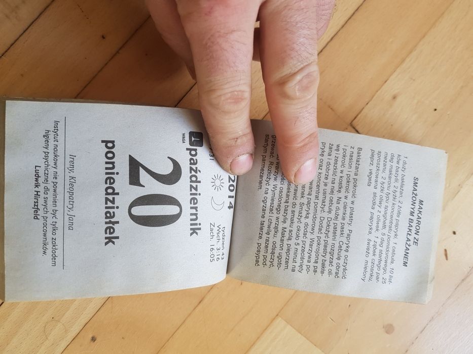 Kalendarz kulinarny 2014 na kartkę z kalendarza