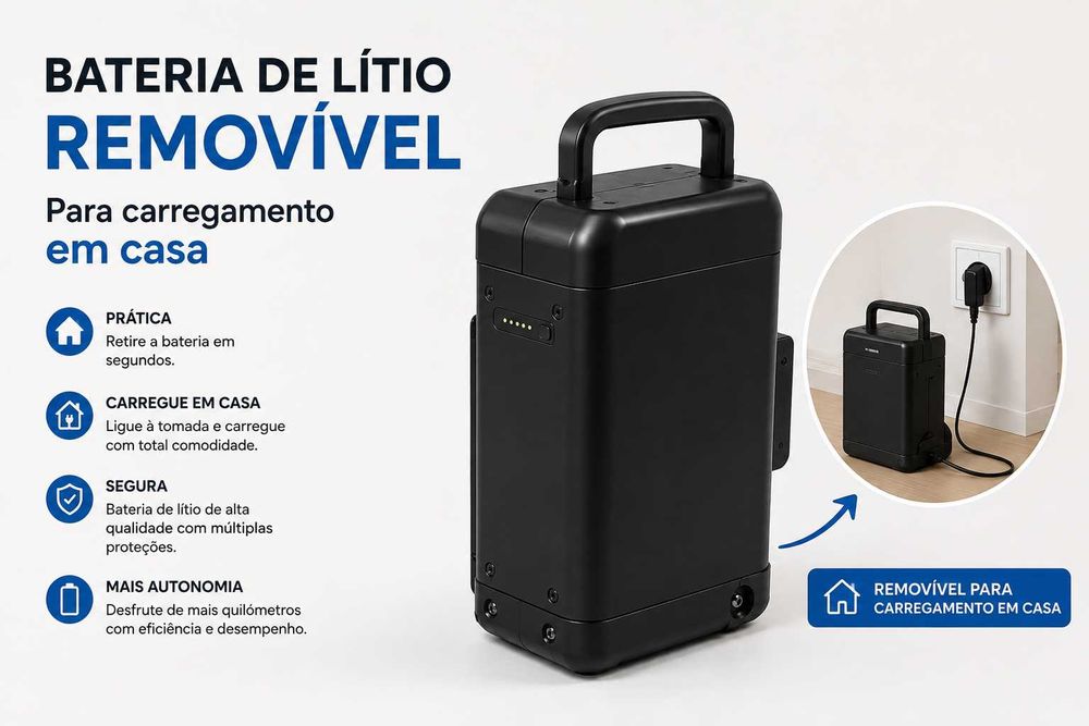 Mota Elétrica Bateria Lítio Removível Até 120 Kms Autonomia – 60V 40A