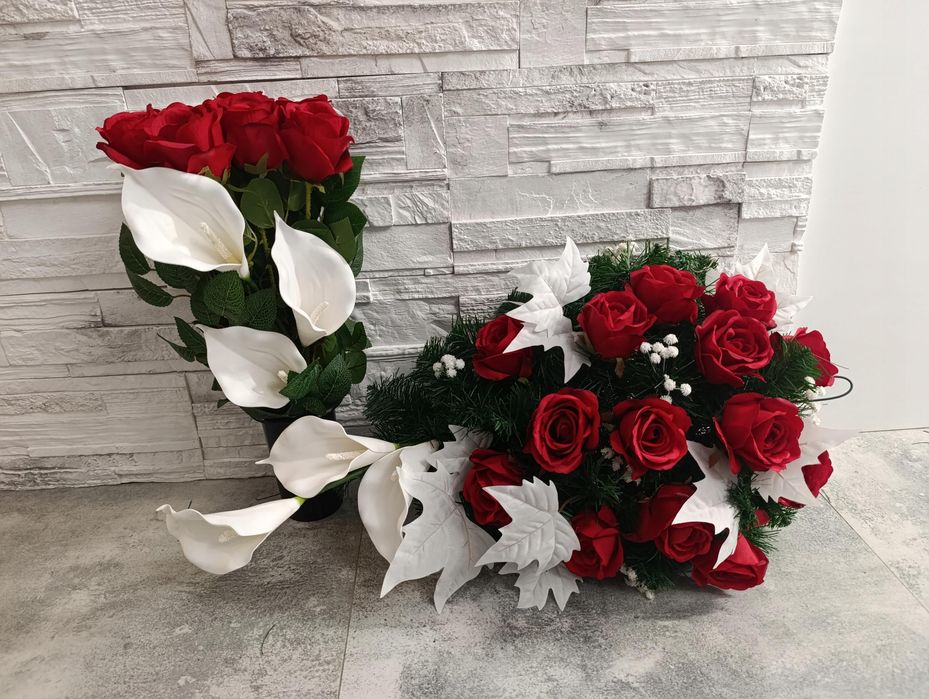 Komplet xxl wiązanka bukiet stroik kompozycja na grób kwiaty sztuczne