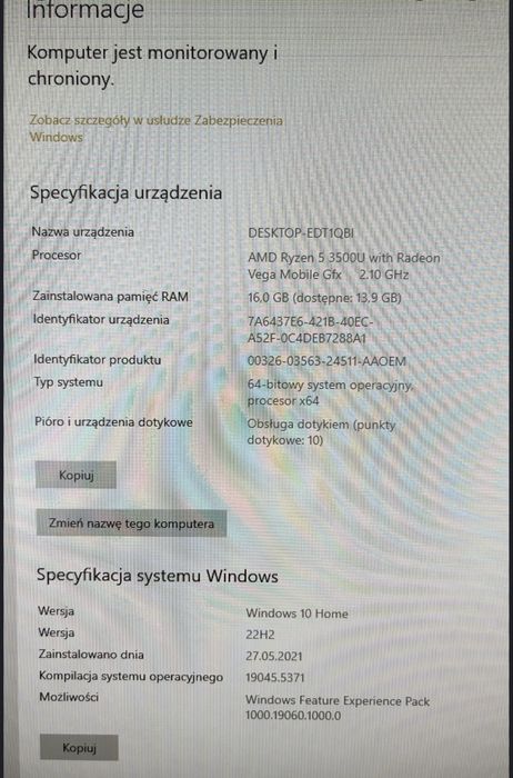 Komputer z ekranem dotykowym HP Windows 10 home