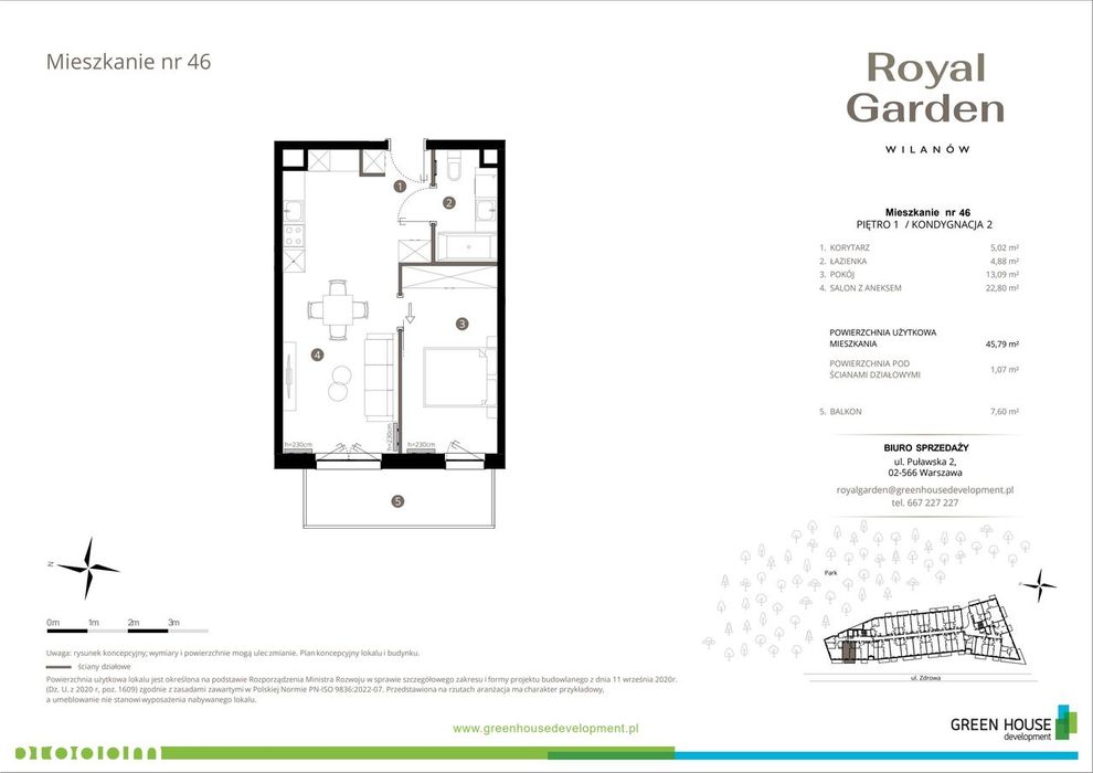 2-pokojowe mieszkanie 45m2 + balkon