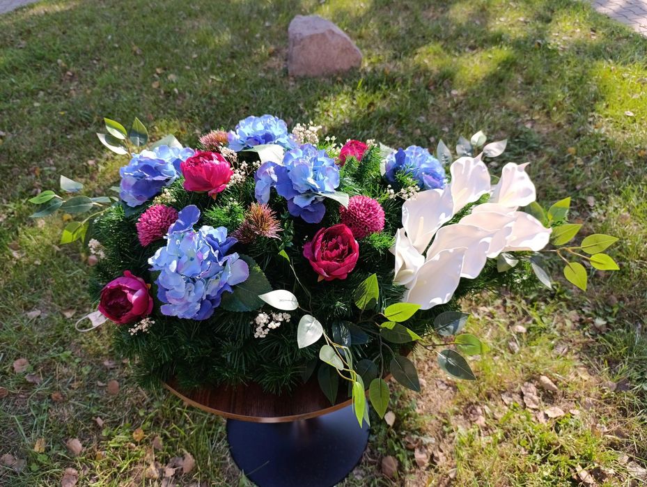 Wiązanka stroik kompozycja 120 cm! na grób cmentarz sztuczne kwiaty PREMIUM + szarfa gratis