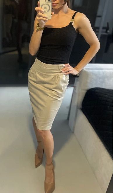 Beżowa lniana spódnica Orsay rozm. S ze złotym połyskiem