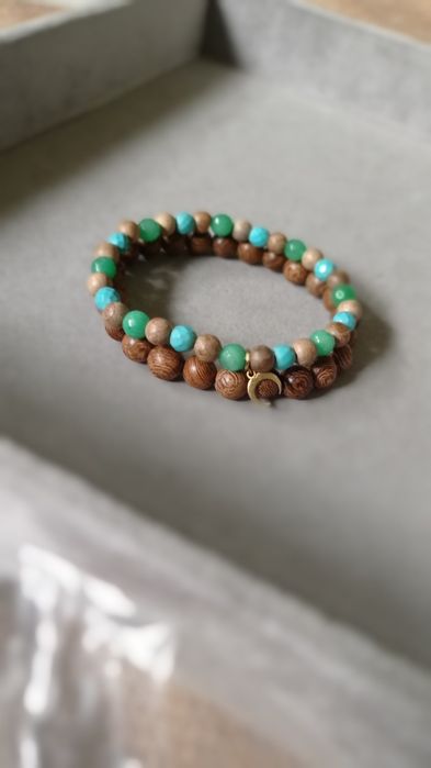Bransoletki w stylu Boho kamień i drewno 2 szt.