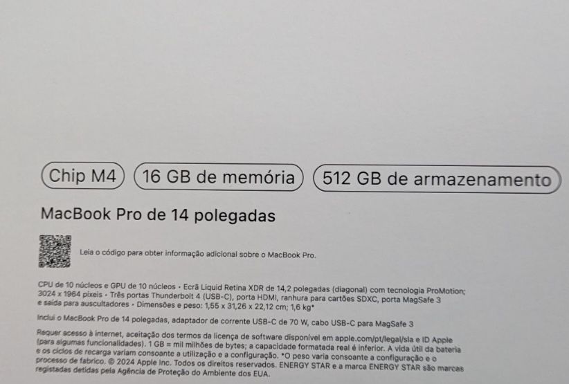 MacBook Pro 14" M4 15GB 512GB Prateado