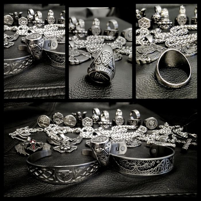 Valknut węzeł wojowników serce Hrungnira sygnet pierścień wikinga runy