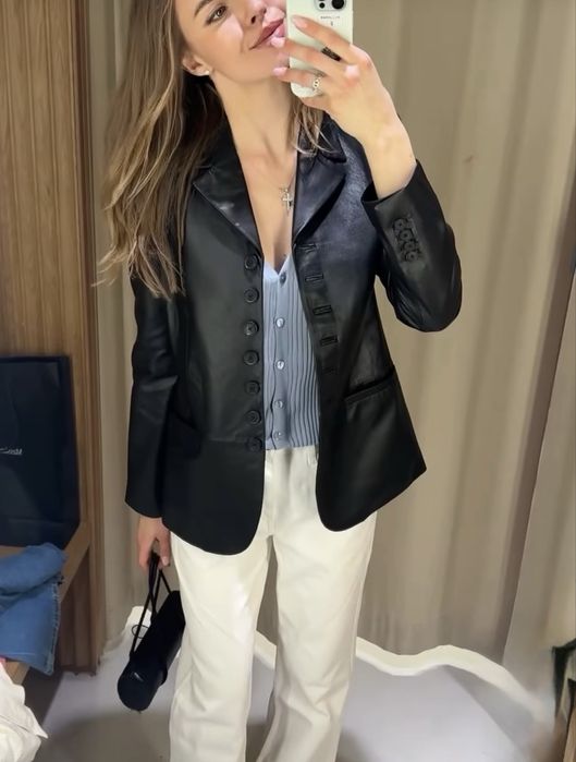 Шкіряний жакет Mango Selection