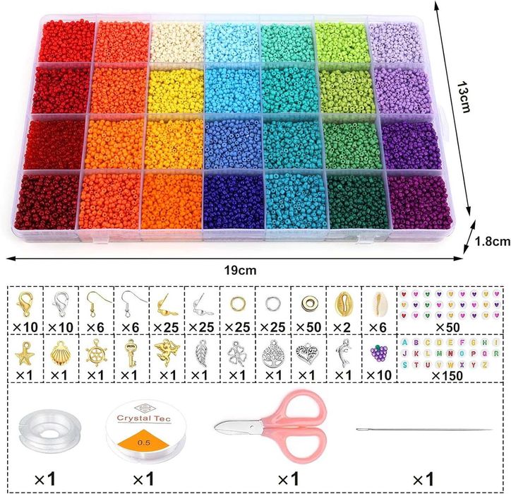 Kit Missangas pulseiras etc 2mm 28 cores 28000 contas+414 acessórios
