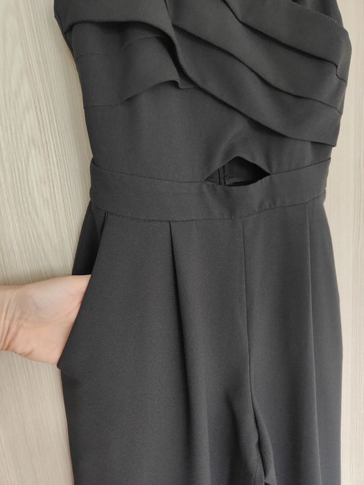 Zara S Czarny elegancki kombinezon z szerokimi nogawkami kuloty