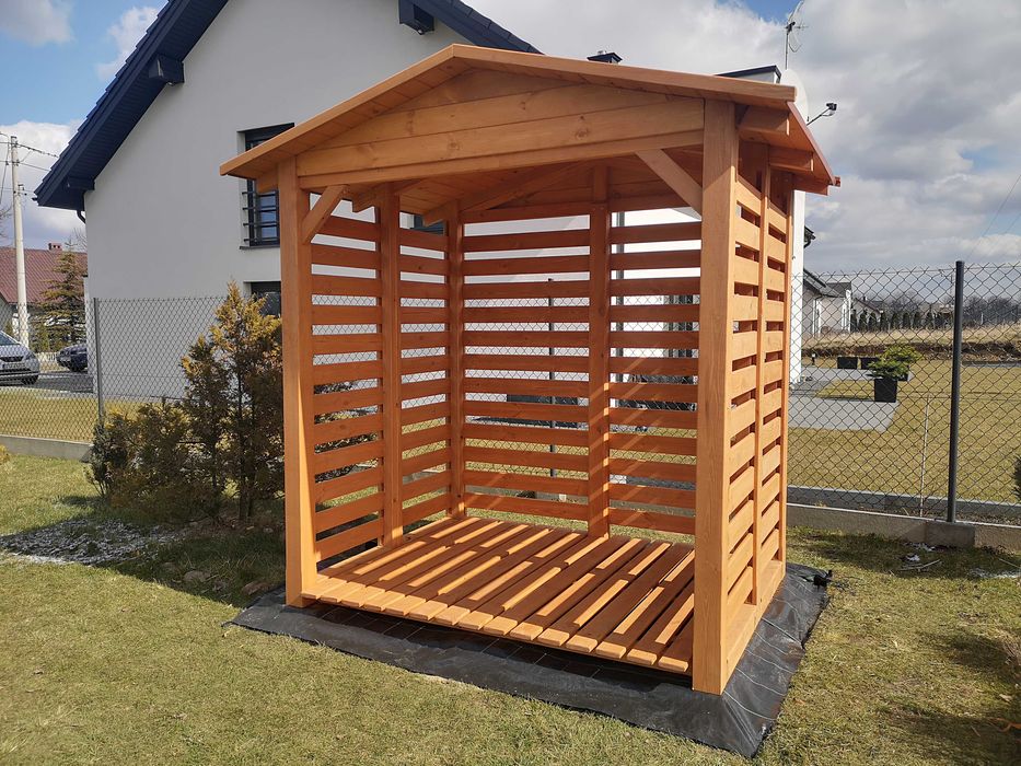 Drewutnia 2 x 1,5m, wiata na drewno z dachem prostym dwuspadowym