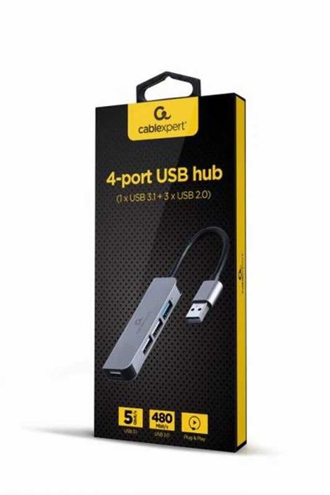 Перехідник для ПК НОУТ ЮСБ USB ХАБ Cablexpert 4 порти UHB-U3P1U2P3-01