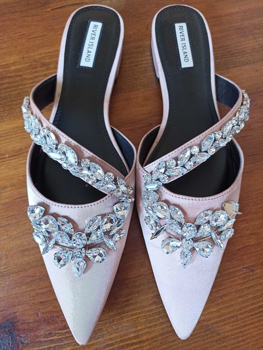 Весільні сатинові пудрові босоніжки з камінням 41 розмір 26,5 см