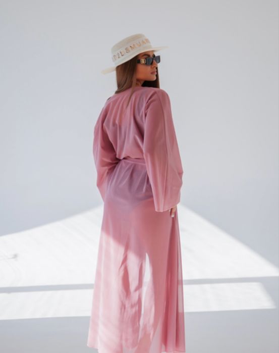 Рожевий пляжний халат накидка парео L для фотосесій бавовна