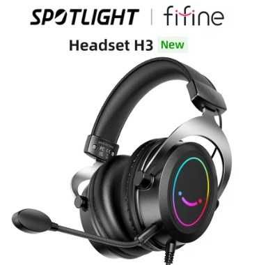 Auscultadores FIFINE H3 RGB com microfone 3,5mm para PC, PS4, PS5