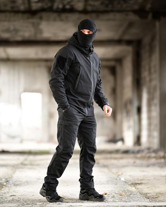 Тактичний чорний Softshell комплект 5 в 1 LUNAR чоловічий 5 речей