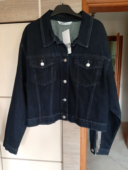 Kurtka Zara xxl frędzle biżuteryjne jeans denim kurteczka Premium kata