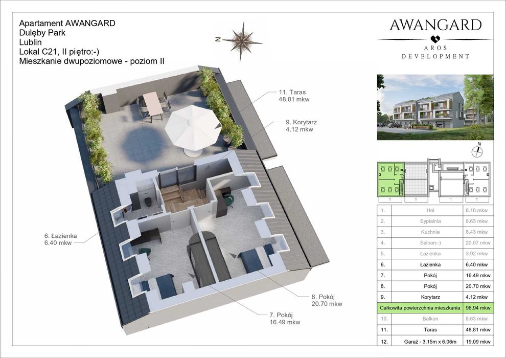 Zamieszkaj od pierwszego wejrzenia! Dwupoziomowe "M" z tarasem na dachu, 96,94 m², inwestycja DULĘBY PARK - View 2