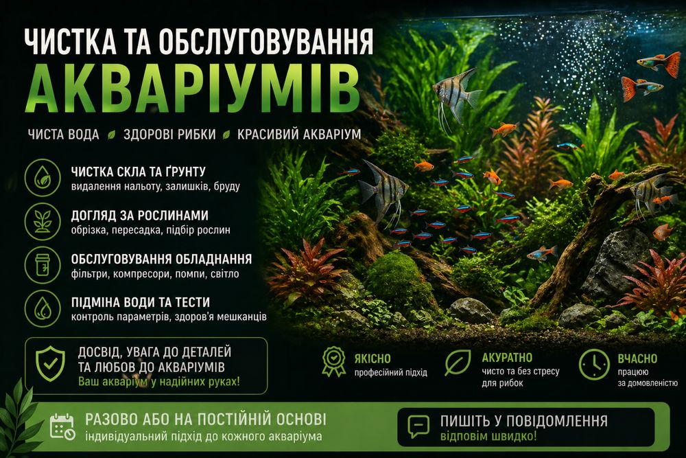Обслуговування та запуск акваріумів під ключ