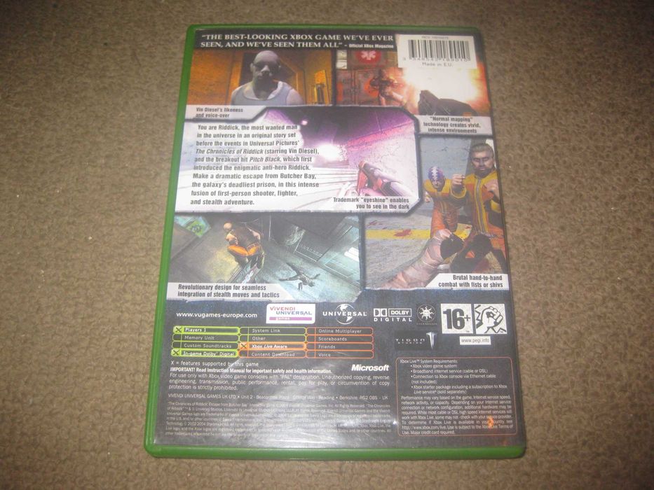 Jogo "The Chronicles of Riddick: Escape From Butcher Bay" para a XBOX Completo!