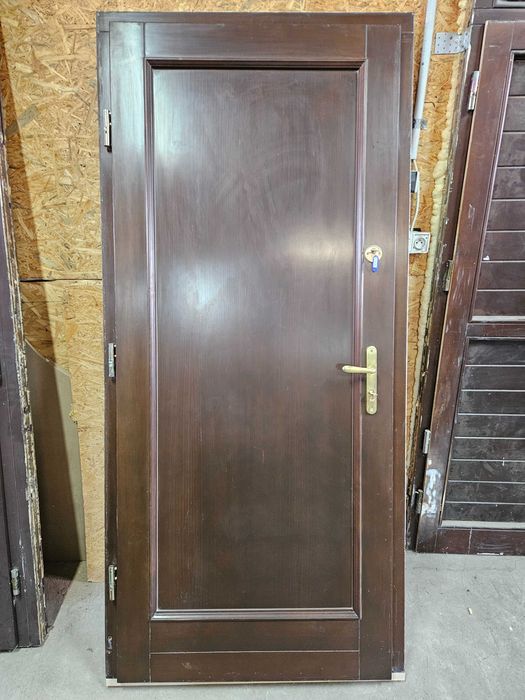 DRZWI Zewnętrzne Drewniane Sosnowe Wejściowe Pełne 100x217cm