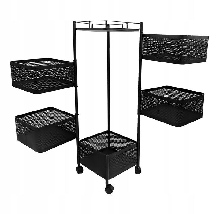 WÓZEK kuchenny 5 koszy czarny metalowy 90cm mobilny
