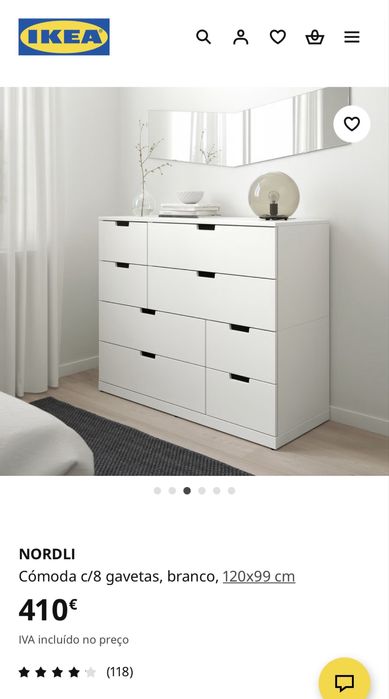 Cómoda NORDLI c/8 gavetas, PRETA, 120x99 cm