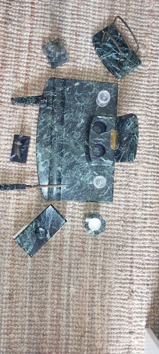 antigo tinteiro em mármore conjunto de 8 peças da década de 1920