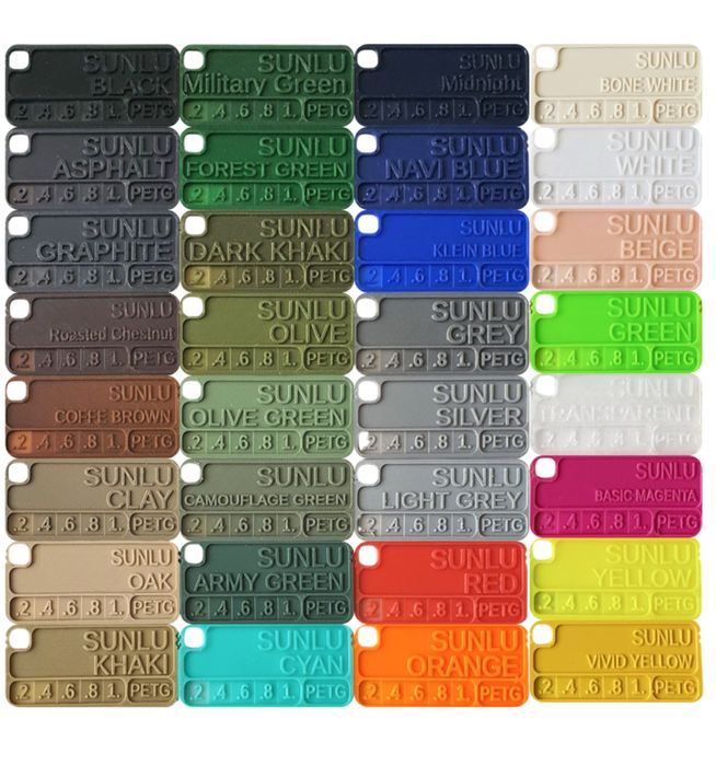 Sunlu PETG чорний, Dark Khaki, червоний, синій, жовтий,білий
