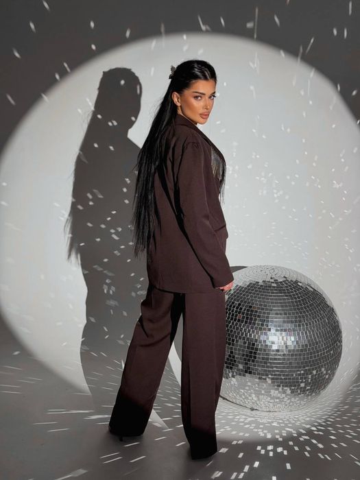 Женский брючный костюм S-XL черный,шоколад Жіночий костюм піджак+брюки