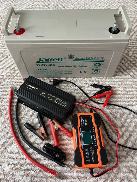 Комплект Гелевий  акумулятор 120Ah + Інвертор 2000W + Зарядне 12А