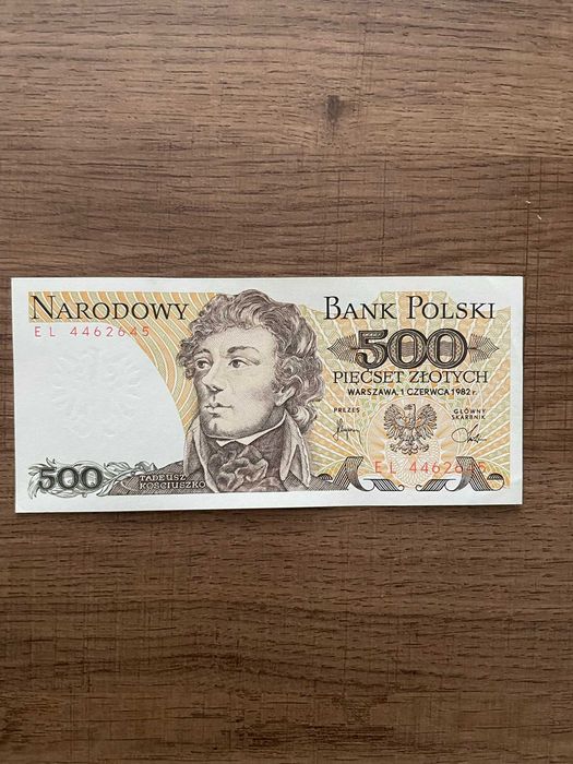 Banknot PRL 500zł z 1982 roku NIE UŻYWANY Seria EL 446,2645