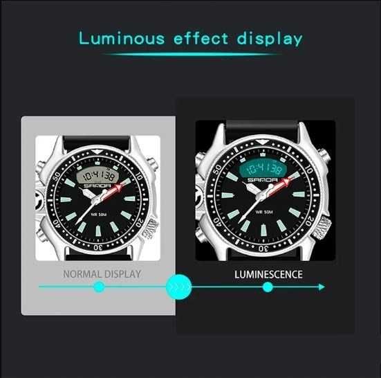 Relógio de Mergulho Movimento Quartzo e Digital, Preto e Branco, NOVO