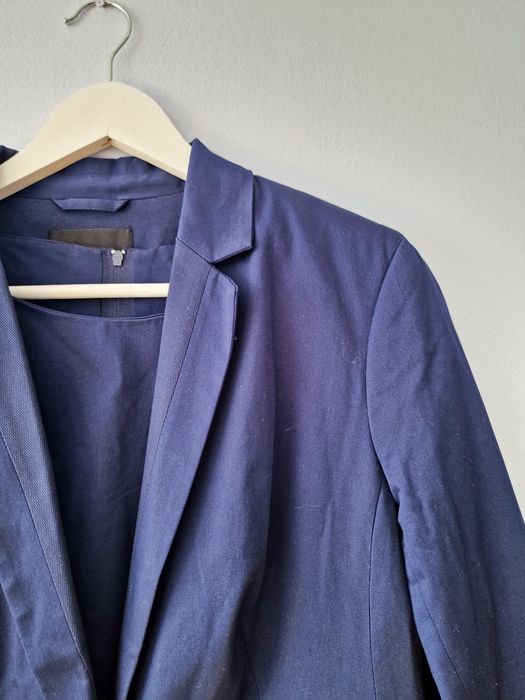 Granatowy komplet bawełniany żakiet i sukienka