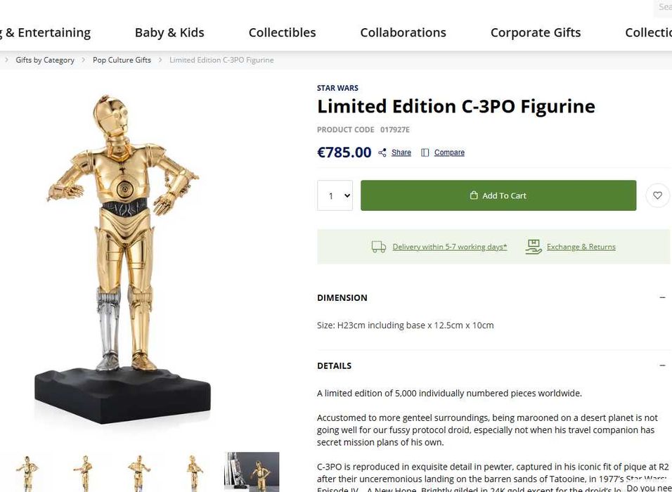 C-3PO Star Wars – Royal Selangor | Ouro 24K | Edição Limitada | Novo