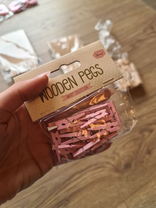 Klamerki drewniane ślub wesele Boho beżowe różowe